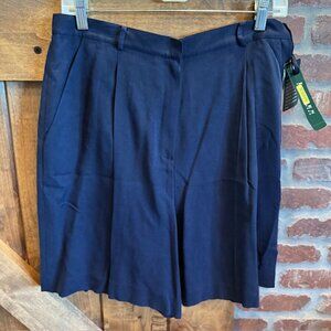 Vintage Lauren Ralph Lauren 100% Silk Pleated Shorts Navy Blue Size 14 NWT